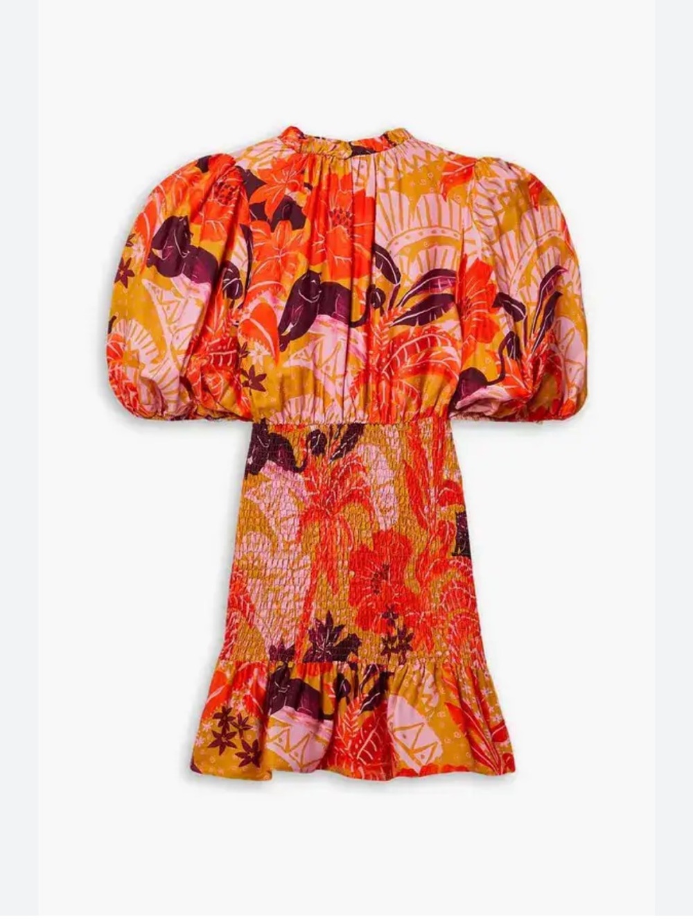 Farm Rio Jungle Panther Smocked-Waist Ruffle Hem Mini Dress Size Small